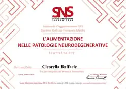 Attestato Alimentazione nelle patologie neurodegenerative - Dott. Raffaele Cicorella - Biologo Nutrizionista